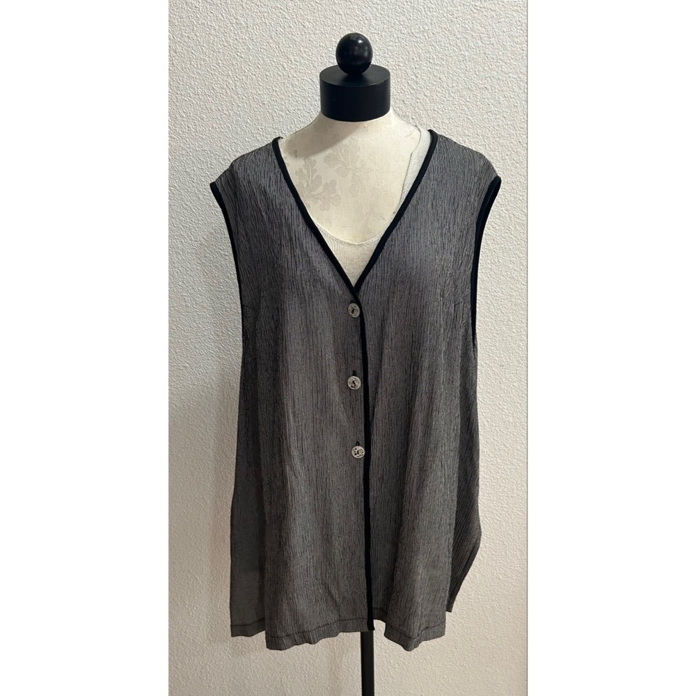 CLIO Vintage 90s Women’s Striped Black White Button Down Vest Bohemian Size 2XL